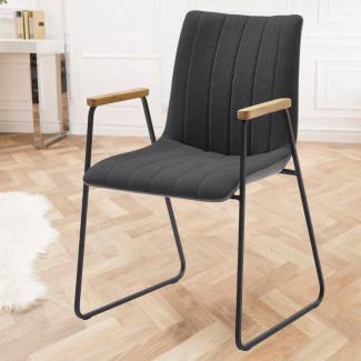 2er Set hochwertiger Design-Stuhl REVO anthrazit Eiche-Armlehnen Metallgestell