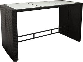 Bartisch DAVOS 185x80x110cm, Geflecht schwarz, Tischplatte Glas