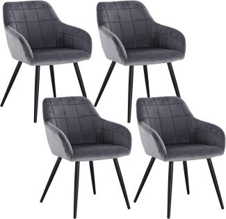 WOLTU 4 x Esszimmerstühle 4er Set Esszimmerstuhl Küchenstuhl Polsterstuhl Design Stuhl mit Armlehnen, mit Sitzfläche aus Samt, Gestell aus Metall, Dunkelgrau, BH93dgr-4
