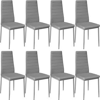 tectake 800881 8er Set Esszimmerstuhl, Kunstleder Stuhl mit hoher Rückenlehne, bis 150 kg belastbar, 41 x 45 x 98,5 cm (8X Grau | Nr. 404121)