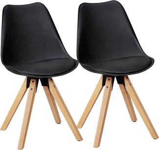 Wohnling 2er-Set Esszimmerstühle Skandinavische Stühle mit Holzbeinen schwarz