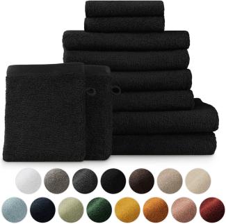 Blumtal Premium Frottier Handtücher Set mit Aufhängschlaufen - Baumwolle Oeko-TEX Zertifiziert, weich, saugstark - 2X Badetuch, 2X Handtuch, 2X Gästehandtuch, 2X Waschlappen, Schwarz