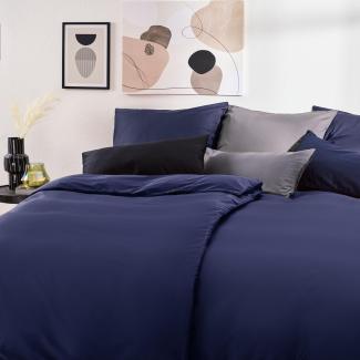 Blumtal Premium Mako Satin Baumwolle Bettwäsche Set 155x220 cm mit Kissenbezug 40 x 80 cm - Superweiches Bettbezug Set mit edler Glanz Optik und Gleichfarbigen Reißverschlüssen, Dark Ocean Blue - Blau