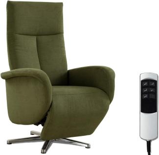 CAVADORE TV-Sessel Juba mit Akku / Pflegeleichter Fernsehsessel mit elektrisch verstellbarer Relaxfunktion / 2 E-Motoren / 75 x 112 x 82 / Soft Clean Bezug, Grün