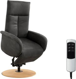 CAVADORE TV-Sessel Juba mit Akku / Fernsehsessel mit Aufstehhilfe + elektrisch verstellbarer Relaxfunktion / 2 E-Motoren / 75 x 112 x 82 / Lederoptik, Grau