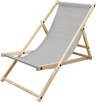 Liegestuhl klappbar aus Holz 3 Liegepositionen bis 120 kg Hellgrau