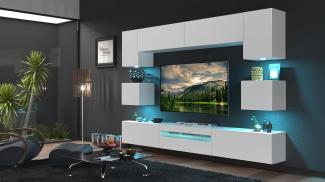 Furnitech BESTA Möbel Schrankwand Wandschrank Wohnwand Mediawand mit Led Beleuchtung Wohnzimmer (LED blau, GAN1-17W-M8-1B Matt)