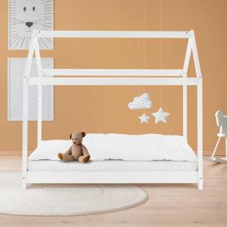 Kinderbett mit Dach und Lattenrost 70x140 cm Weiß aus Kiefernholz ML-Design