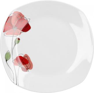 Dessertteller Monika 190x190mm Kuchenteller Servier Frühstück Mohnblume rot edel Porzellan Gastro