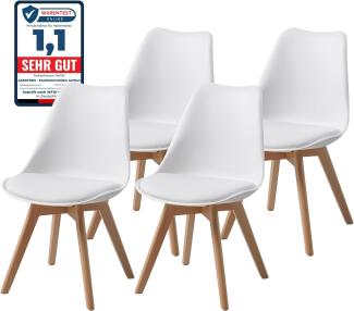 ALBATROS Esszimmerstühle AARHUS 4-er Set, Weiß mit Beinen aus Massiv-Holz, Buche, skandinavisches Retro-Design
