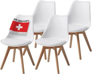 ALBATROS Esszimmerstühle AARHUS 4-er Set, Weiß mit Beinen aus Massiv-Holz, Buche, skandinavisches Retro-Design
