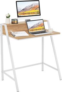 COSTWAY Schreibtisch 2-stöckig, Computertisch mit stabilem Metallrahmen, Arbeitstisch Walnuss, Bürotisch, PC-Tisch fürs Wohnzimmer & Arbeitszimmer & Büro (Natur)