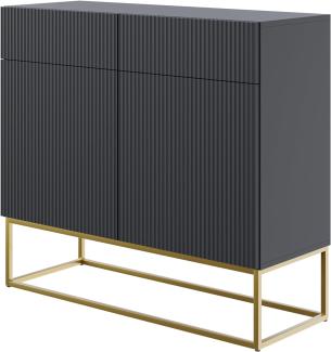 Selsey Veldio - Sideboard 2-türig mit 2 Schubladen, Schwarz mit goldenem Metallgestell, 100 cm breit