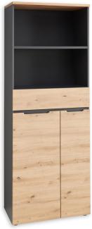 Stella Trading Memphis Aktenschrank in Artisan Eiche Optik, Graphit - Moderner Büroschrank mit 2 Türen - 75 x 197 x 38 cm (B/H/T)