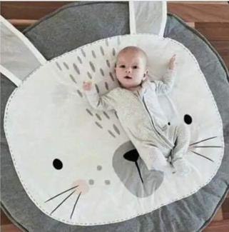 KIKOM Baby Krabbeldecke Cartoon Tier Baby Spielmatte Spieldecke Baumwolle Weiche Schlafteppich für Baby Kinder 90CM (Graues Kaninchen)