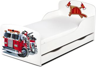 Leomark 'Feuerwehr' Kinderbett 140x70 mit Schublade und Matratze weiß