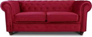 Sofa Chesterfield Asti 2-Sitzer, Couchgarnitur 2-er, Sofagarnitur, Couch mit Holzfüße, Polstersofa - Glamour Design, Velours (Rot (Velvet 59))