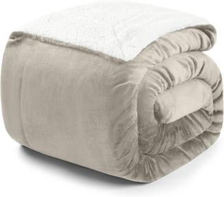Blumtal Premium Sherpa Kuscheldecke 150 x 200 cm - warme Decke Oeko-TEX® zertifizierte Dicke Sofadecke, Tagesdecke oder Wohnzimmerdecke, Sand - beige
