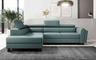 Designer Sofa Kira mit Schlaf- und Klappfunktion Stoff Grün Links