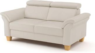CAVADORE 2-Sitzer-Sofa Ammerland in Echtleder / Landhaus-Sofa mit Federkern + Kopfteilverstellung / 156 x 84 x 93 / Leder Weiß
