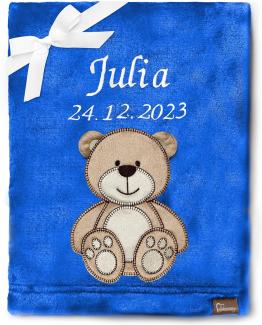 Be Mammy Personalisierte Babydecke mit 3D Applikation Warme Kuscheldecke mit Namen und Geburtsdatum; Perfektes Baby Geschenk; Blanket; Krabbeldecke BE20-280 (Dunkelblau - Bär)