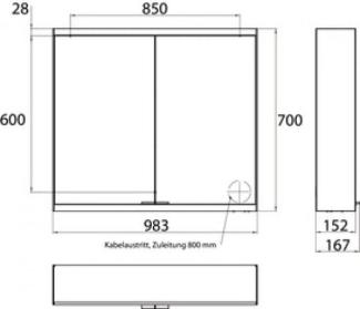 Emco prime 2 Lichtspiegelschrank, 1000 mm, 2 Türen, Aufputzmodell, IP 20, ohne Lichtpaket, Ausführung: Glasrückwand verspiegelt - 949705045