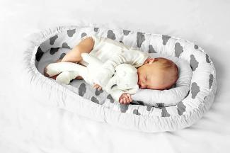 Babykokon für Babys und Säuglinge, Nestchen, Reisebett, 100% Baumwolle, antiallergisch, Weiß/Wolken