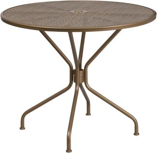 Flash Furniture 35. 25RD Steel Patio Table, Metal, Gold, 35. 25" Round