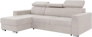 MEBLINI Schlafcouch mit Bettkasten - VOSS - 242x168x79cm Links - Beige Samt - Ecksofa mit Schlaffunktion - Sofa mit Relaxfunktion und Kopfstützen - Couch L-Form - Eckcouch - Wohnlandschaft