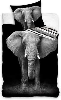 Carbotex Bettbezug Elephant 140 x 200 cm Baumwolle schwarz/weiß