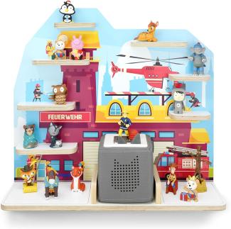 stadtecken Kinder Regal für Musikbox I Geeignet für die Toniebox und ca. 50 Tonies I Perfekte Aufbewahrung für Kinderzimmer I zum Aufstellen oder Aufhängen (Feuerwehr, Groß)