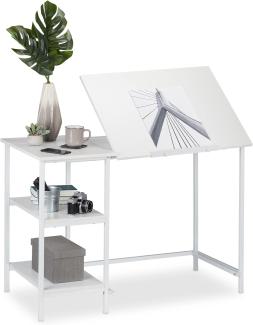 Relaxdays Schreibtisch neigbar, 3 Ablagen, mehrere Winkel, Computer- & Arbeitstisch, HxBxT: 75 x 110 x 55 cm, Weiß