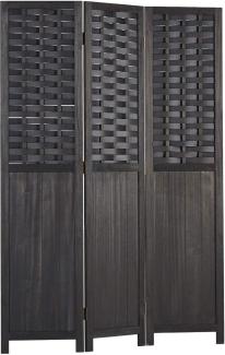 Paravent Raumteiler 3 teilig, Holz Rattan Optik Schwarz, 170x120 cm