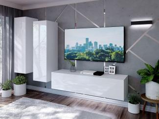 Domando Wohnwand Imperia M7 Modern für Wohnzimmer Breite 250cm, variabel hängbar, Push-to-open-System, LED Beleuchtung in weiß, Hochglanz in Weiß Matt und Weiß Hochglanz