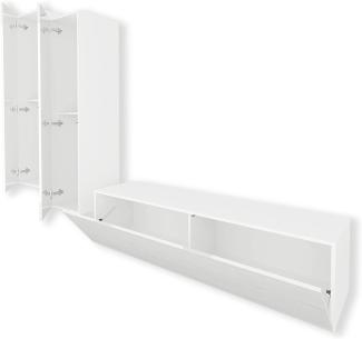 Domando Wohnwand Imperia M7 Modern für Wohnzimmer Breite 250cm, variabel hängbar, Push-to-open-System, LED Beleuchtung in weiß, Hochglanz in Weiß Matt und Weiß Hochglanz