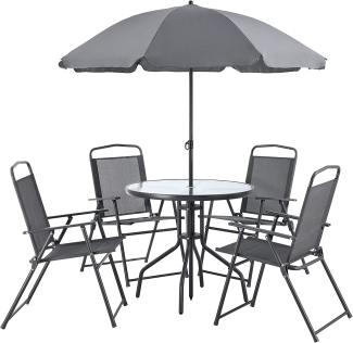 Gartenmöbel-Set Milagro Stühle mit Tisch 4 Stühlen und Sonnenschirm Schwarz Dunkelgrau en. casa