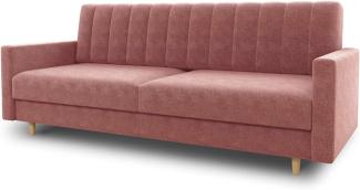 Schlafsofa Sara - Sofa mit Schlaffunktion und Bettkasten, Bettsofa mit Wellenfeder, Schlafcouch mit Holzfüße, Couch vom Hersteller, Couchgarnitur, Velours (Pink (Kronos 29))