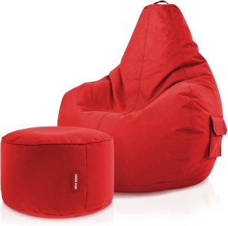 Green Bean© Sitzsack mit Rückenlehne + Hocker "Cozy+Stay" 80x70x90cm - Gaming Chair mit 230L Füllung - Bean Bag Lounge Chair Sitzhocker Rot