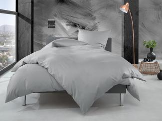 Bettwaesche-mit-Stil Mako Perkal Bettwäsche uni / einfarbig grau Garnitur 135x200 + 80x80 cm
