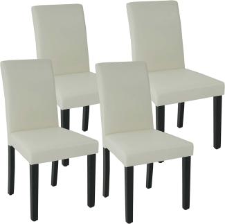 4er-Set Esszimmerstuhl HWC-J99, Küchenstuhl Stuhl Polsterstuhl, Holz Kunstleder ~ creme-weiß, schwarze Beine