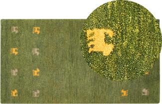 Gabbeh Teppich Wolle grün 80 x 150 cm Tiermuster Hochflor YULAFI