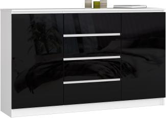 AKORD Kommode K 160 cm | 4 Schubladen und 2 Türen | für Wohnzimmer Schlafzimmer Schrank Wohnzimmer | Modernes Funktionelles Design | 16mm laminierte Platte | Farbe Schwarz Glanz