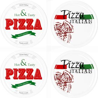 4er Set Pizzateller Pizza Italian & Hot and Tasty Ø 30cm weiß Pizza XL-Teller