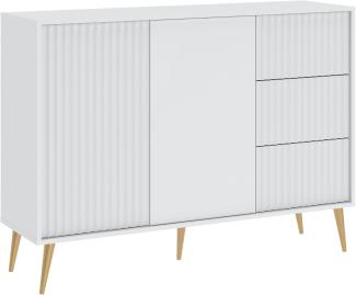 Oggi Celbi Badezimmer Sideboard 2-türig mit Schubladen Weiß 135 cm 3 Schubladen Laminierte Holzfaserplatte Mattem Finish