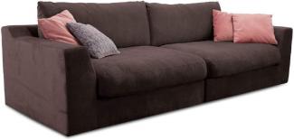 Cavadore Big Sofa Fiona / Große Couch inkl. Rückenkissen im modernen Design / 274x90x112 / Webstoff dunkelbraun