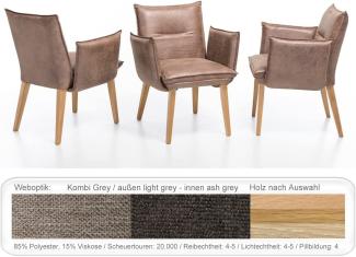 6x Sessel Gerit 2 Rücken mit Naht Polstersessel Esszimmer Massivholz Buche natur lackiert, Kombi Fleckless Grey