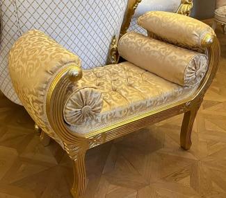 Casa Padrino Barock Schemel mit elegantem Muster und Glitzersteinen Gold - Handgefertigter Antik Stil Hocker - Barockstil Hocker - Wohnzimmer Möbel im Barockstil - Barock Möbel