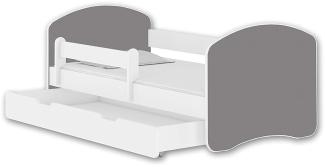 Jugendbett Kinderbett mit einer Schublade mit Rausfallschutz und Matratze Weiß ACMA II 140 160 180 (140x70 cm + Schublade, Weiß - Grau)