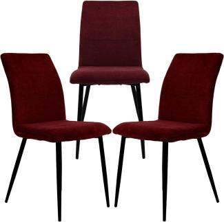 Moderne Esszimmerstühle mit Stoffbezug - bequeme Esstischstühle mit abgesteppter Vorderseite - gepolsterte Küchenstühle mit gebogener Rückenlehne für mehr Sitzkomfort Bordeaux 3 St.