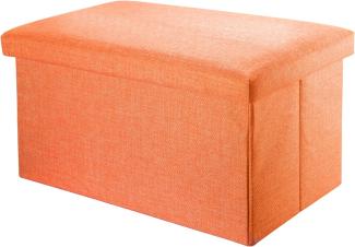 INTIRILIFE Faltbare Sitzbank 78x38x38 cm in MANDARINEN ORANGE - Sitzwürfel mit Stauraum und Deckel aus Stoff in Leinen Optik - Sitzcube Fußablage Aufbewahrungsbox Truhe Sitzhocker